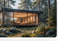 Glass house in the forest